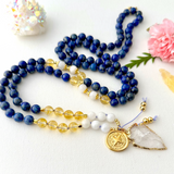 Clarity Mala Necklace - Lapis Lazuli Citrine Meditation Beads
