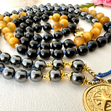 Strength Mala Necklace - Black Tourmaline Tiger's Eye Meditation Beads