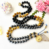 Strength Mala Necklace - Black Tourmaline Tiger's Eye Meditation Beads