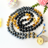 Strength Mala Necklace - Black Tourmaline Tiger's Eye Meditation Beads