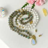 Flow Mala Necklace - Moonstone Labradorite Meditation Beads