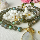 Flow Mala Necklace - Moonstone Labradorite Meditation Beads