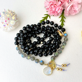 Shield Mala Necklace - Labradorite Tourmaline Meditation Beads