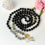 Shield Mala Necklace - Labradorite Tourmaline Meditation Beads