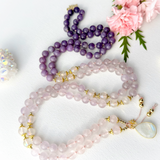 Calm Mala Necklace - Lepidolite Rose Quartz Meditation Beads