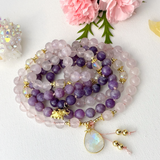 Calm Mala Necklace - Lepidolite Rose Quartz Meditation Beads