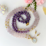 Calm Mala Necklace - Lepidolite Rose Quartz Meditation Beads