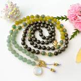 Fortune Mala Necklace - Green Aventurine Pyrite Meditation Beads