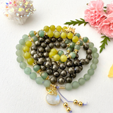 Fortune Mala Necklace - Green Aventurine Pyrite Meditation Beads