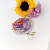 Vibrant Glow Mala Necklace - Amethyst Rose Quartz Meditation Beads
