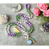 Garden of Hope Mala Necklace - Amethyst Rose Quartz Green Aventurine Meditation Beads