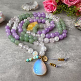 Garden of Hope Mala Necklace - Amethyst Rose Quartz Green Aventurine Meditation Beads