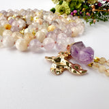 Floral Harmony Mala Necklace - Cherry Blossom Amethyst Rose Quartz Meditation Beads