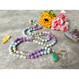 Pastel Serenity Mala Necklace - Moonstone Amethyst Aquamarine Morganite Meditation Beads