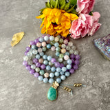 Pastel Serenity Mala Necklace - Moonstone Amethyst Aquamarine Morganite Meditation Beads