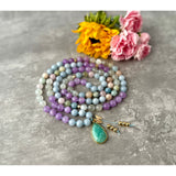 Pastel Serenity Mala Necklace - Moonstone Amethyst Aquamarine Morganite Meditation Beads