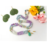 Pastel Serenity Mala Necklace - Moonstone Amethyst Aquamarine Morganite Meditation Beads