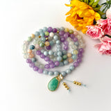 Pastel Serenity Mala Necklace - Moonstone Amethyst Aquamarine Morganite Meditation Beads