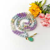Pastel Serenity Mala Necklace - Moonstone Amethyst Aquamarine Morganite Meditation Beads