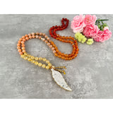 Sunset Mala Necklace - Carnelian Citrine Sunstone and Orange Calcite Meditation Beads