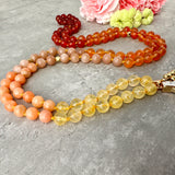 Sunset Mala Necklace - Carnelian Citrine Sunstone and Orange Calcite Meditation Beads