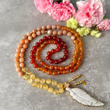 Sunset Mala Necklace - Carnelian Citrine Sunstone and Orange Calcite Meditation Beads