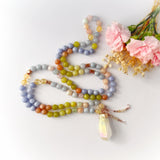 Butterfly Bliss Mala Necklace - Aquamarine Morganite Blue Lace Meditation Beads