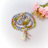 Butterfly Bliss Mala Necklace - Aquamarine Morganite Blue Lace Meditation Beads