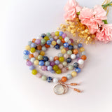 Harmony Mala Necklace - Kunzite Aquamarine Blue Lace Meditation Beads