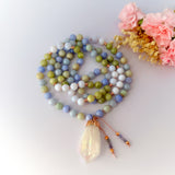 Raindrop Renewal Mala Necklace - Aquamarine Peridot Blue Lace Meditation Beads