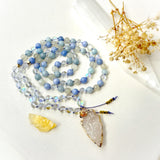 Ocean Serenity Mala Necklace - Moonstone Aquamarine Blue Lace Agate Meditation Beads