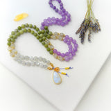 Luna Glow Mala Necklace - Moonstone Amethyst Peridot Meditation Beads