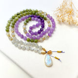 Luna Glow Mala Necklace - Moonstone Amethyst Peridot Meditation Beads