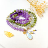 Luna Glow Mala Necklace - Moonstone Amethyst Peridot Meditation Beads