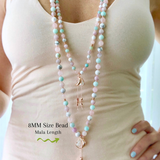 Ocean Serenity Mala Necklace - Moonstone Aquamarine Blue Lace Agate Meditation Beads