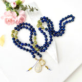 Libra Mala Necklace - Blue Lapis Lazuli Peridot Meditation Beads