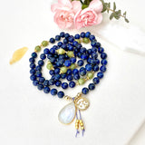 Libra Mala Necklace - Blue Lapis Lazuli Peridot Meditation Beads