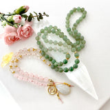 Taurus Mala Necklace - Green Aventurine and Rose Quartz Meditation Beads