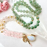 Taurus Mala Necklace - Green Aventurine and Rose Quartz Meditation Beads