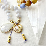 Gemini Mala Necklace - Tigers Eye Citrine Blue Lace Agate Meditation Beads