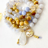 Gemini Mala Necklace - Tigers Eye Citrine Blue Lace Agate Meditation Beads