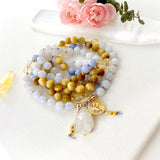 Gemini Mala Necklace - Tigers Eye Citrine Blue Lace Agate Meditation Beads