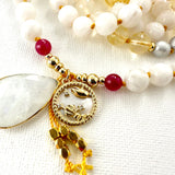 Cancer Mala Necklace - Ruby Moonstone Citrine Meditation Beads