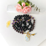 Scorpio Mala Necklace - Black Tourmaline Garnet Meditation Beads