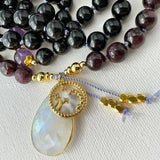 Scorpio Mala Necklace - Black Tourmaline Garnet Meditation Beads