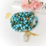 Sagittarius Mala Necklace - Turquoise Citrine Meditation Beads