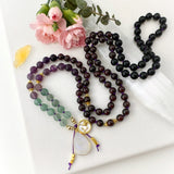 Capricorn Mala Necklace - Onyx Garnet Meditation Beads