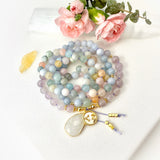 Aquarius Mala Necklace - Aquamarine Amethyst Meditation Beads