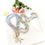 Aquarius Mala Necklace - Aquamarine Amethyst Meditation Beads