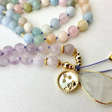 Aquarius Mala Necklace - Aquamarine Amethyst Meditation Beads